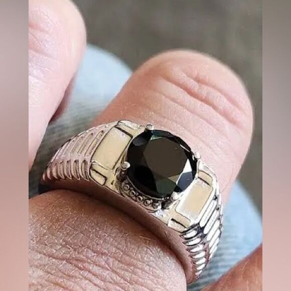 Thai Black Spinel 3.20 ctw Men's Ring in Stainless Steel NWT - Picture 8 of 11